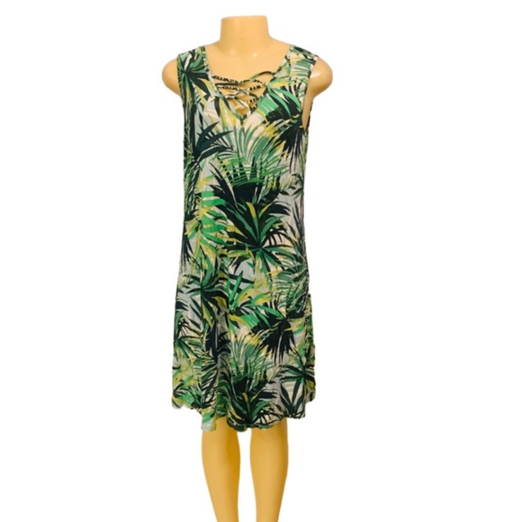 🔥2/$20 Spense Swing Dress Women Sz L Sleeveless Floral Greent - Picture 3 of 4